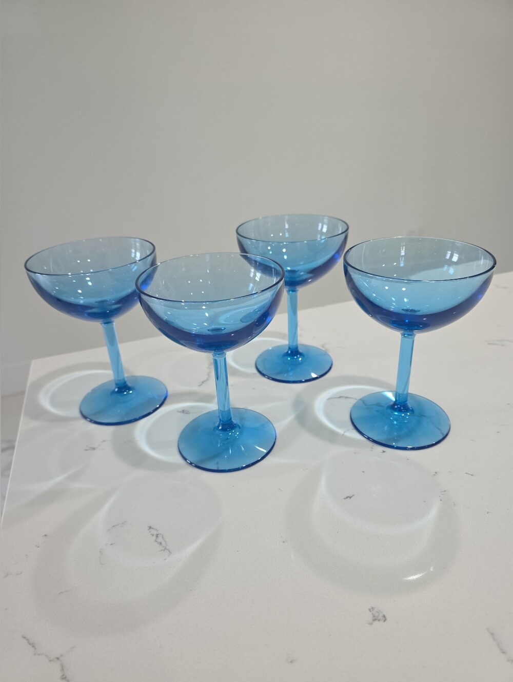 DRINIQUE Blue Unbreakable Coupe Glass 8 oz, Set of 4. Made of Tritan Plastic.
